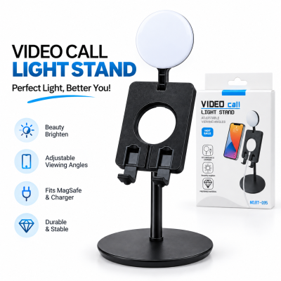 Video Call Light Stand – Adjustable Desktop Ring Light with Phone Holder for Live Streaming, Online Meetings, TikTok & Video Recording